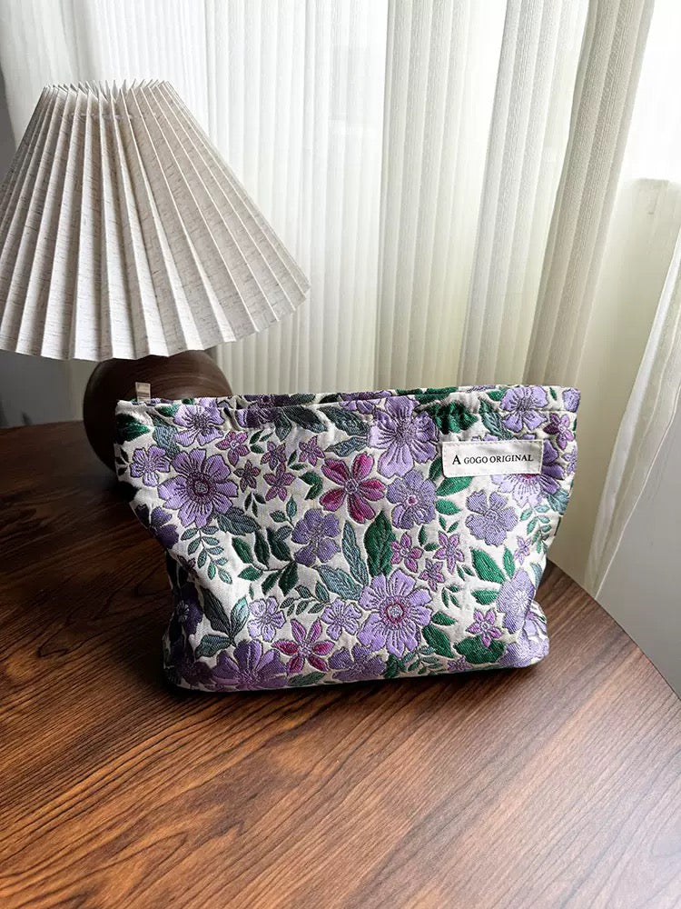 Floral Purple Makeup Bag