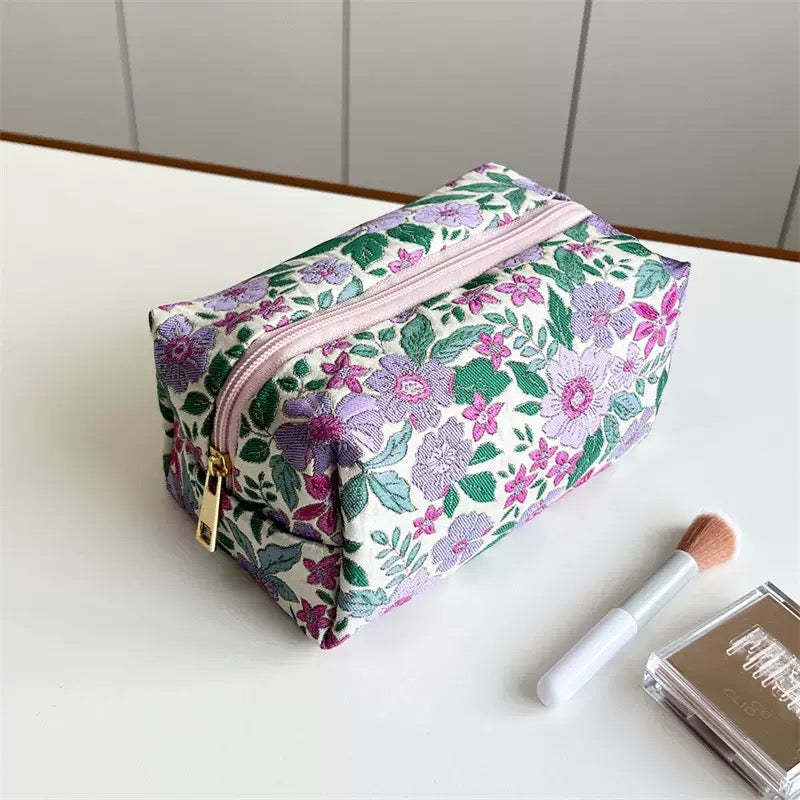 Floral Purple Makeup Bag